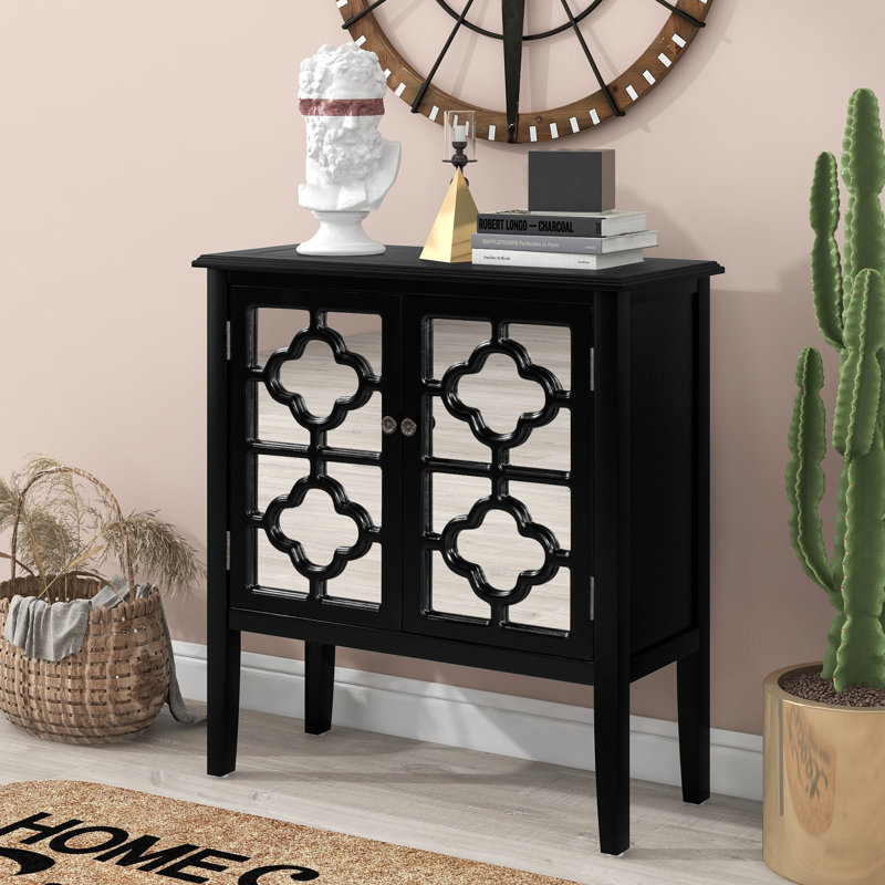 Buffet en bois avec portes en miroir et tablettes réglables, Noir