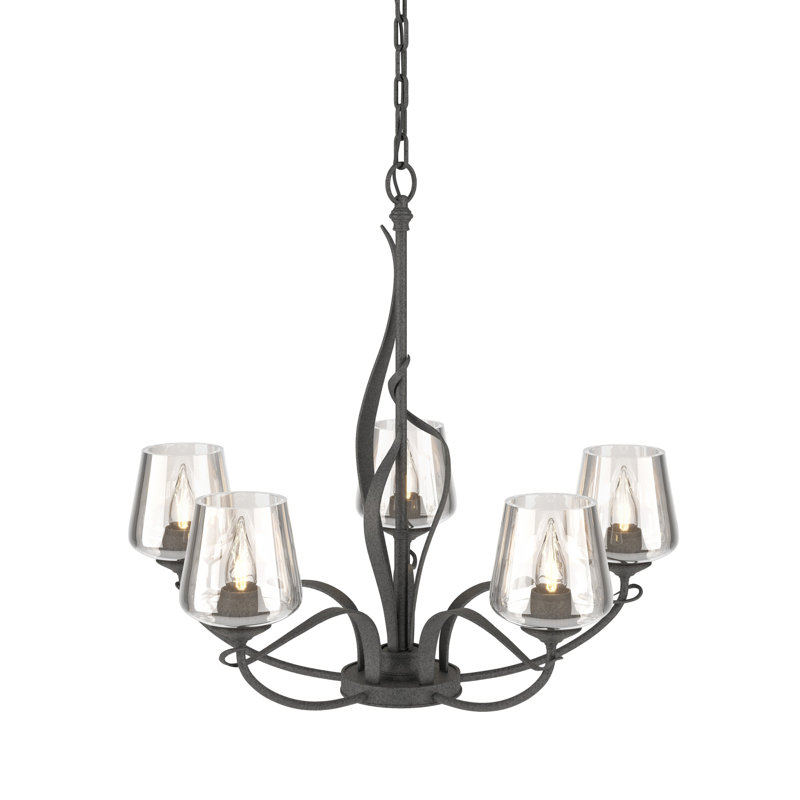 Flora 5 - Light Candle Style Classic / Traditional Chandelier, Clear Dome, Natural Iron