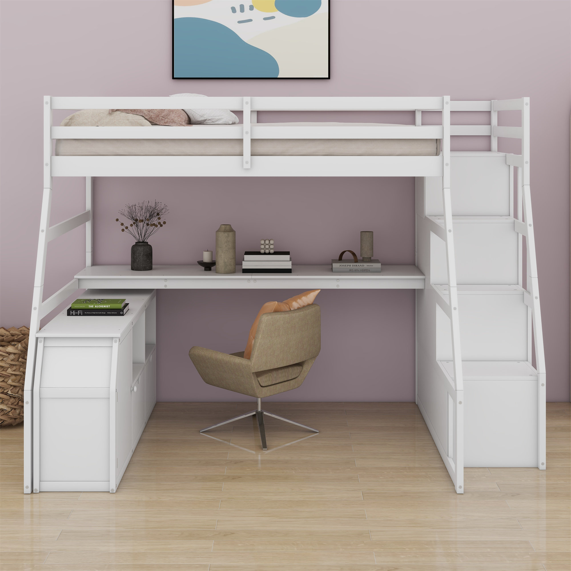 Harriet Bee Loft Bed With 7 Drawers 2 Shelves And Desk - Wayfair Canada