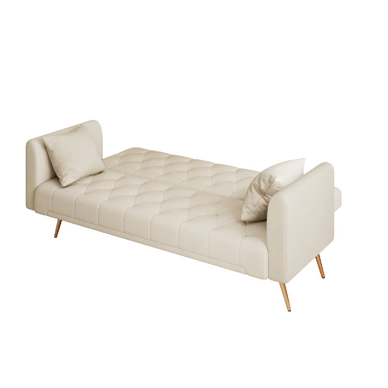 71" Convertible Loveseat Sofa, American Retro Velvet Sleeper Couch For Small Living Rooms, Bedrooms & Offices, Beige