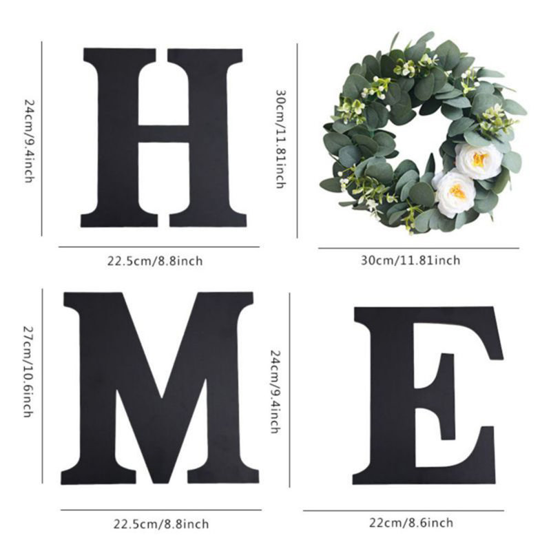HOME Wood Letters With Artificial Flower Wreath Wall Front Door Decor, Wooden Decorative Sign Modern Farmhouse Decor Flower Garland Decoration Hanging For Entryway, Kitchen, Housewarming Present