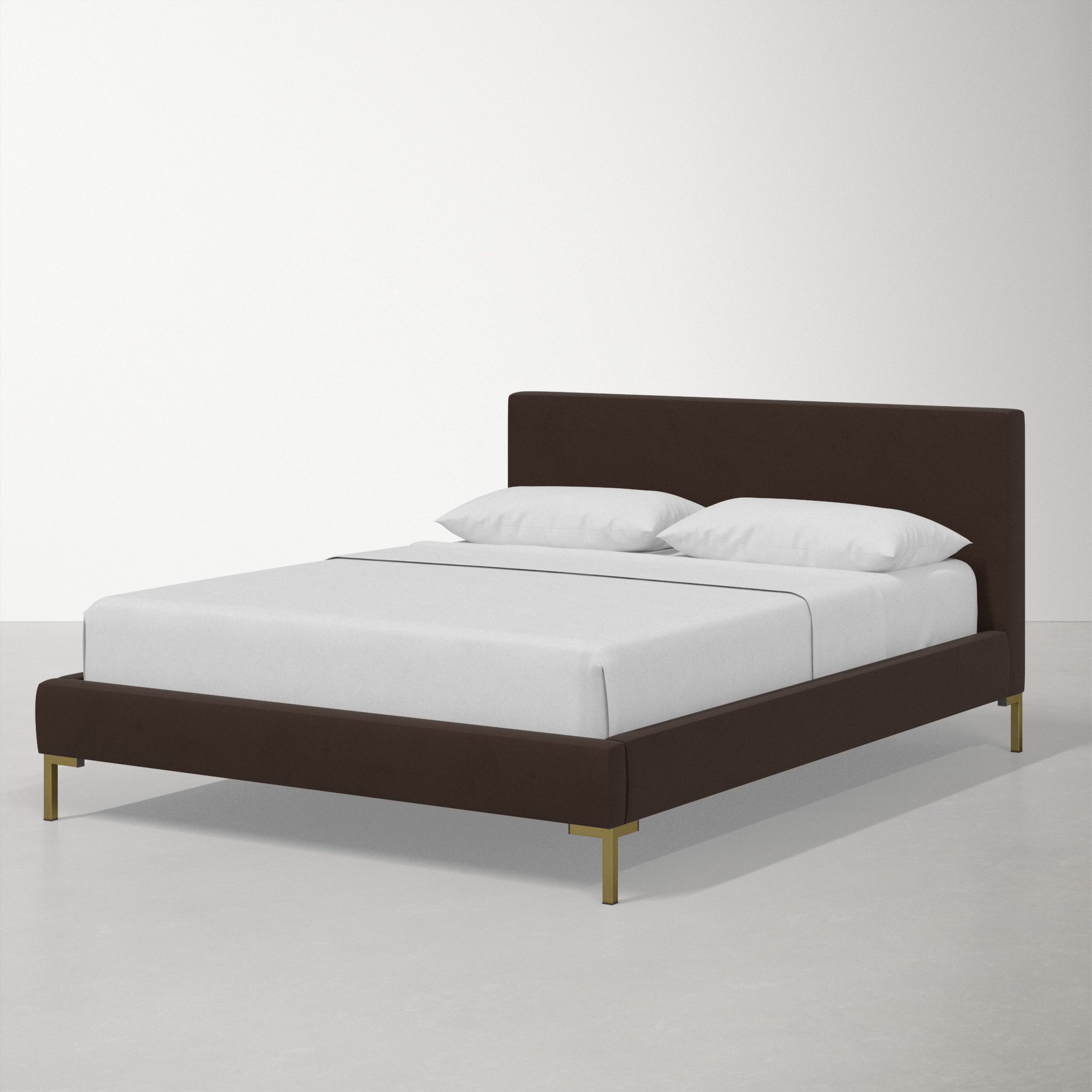 Rand Upholstered Bed, Brass, Queen, Classic Chocolate Velvet