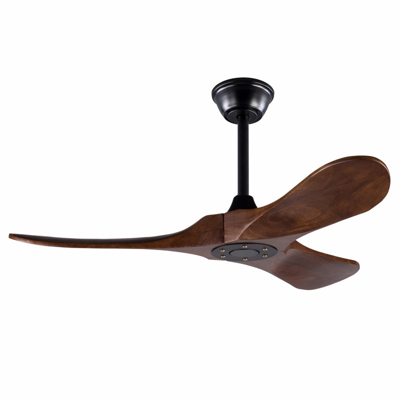 Solid Wood Ceiling Fan, Outdoor, 3 Blade, No Light, Walnut, For Patio Living Room Bedroom Porch, Remote Control, Water Resistant