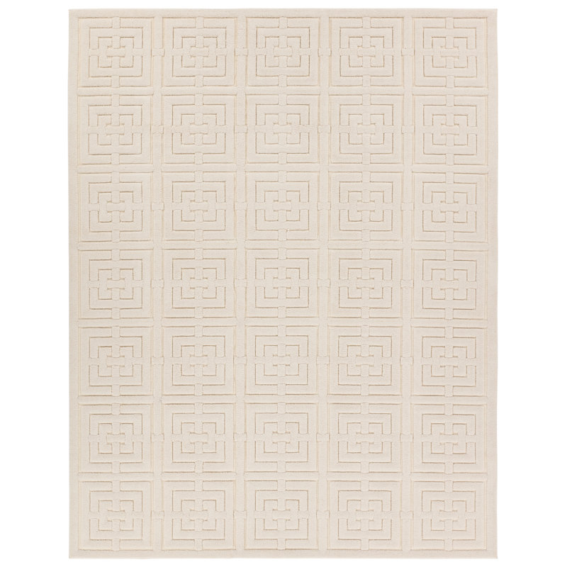 Hira Rectangle Geometric Machine Woven Polyester/Chenille Area Rug in Cream, Rectangle 3'11" x 5'11"