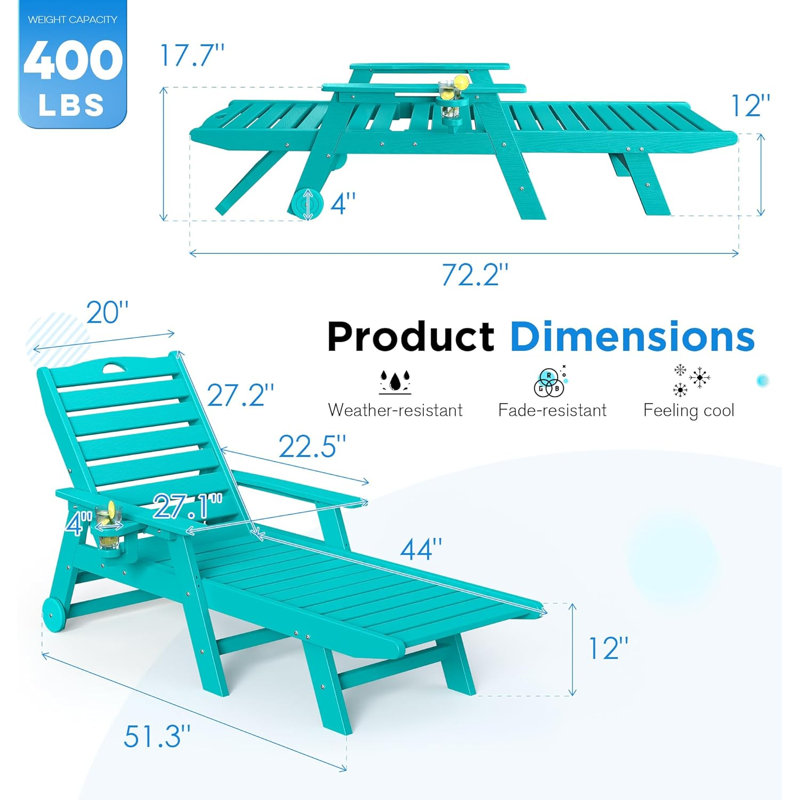 Outdoor Chaise Lounge Hdpe Reclining Chair, Aruba