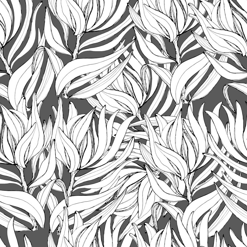 Dark Grey Wallpaper With Leaves Peel And Stick And Prepasted (PP)_B1291, 2.09' W x 10.42' L