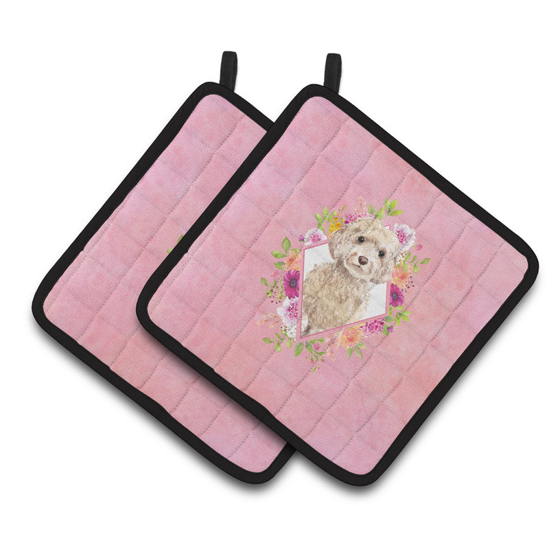 Ensemble de cuisinier poignée 2 pièces caroline trésors sheltie, Rose, Cockapoo champagne