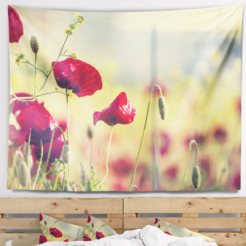 Tapisserie florale sur fond vert, H 32 po x l 39 po