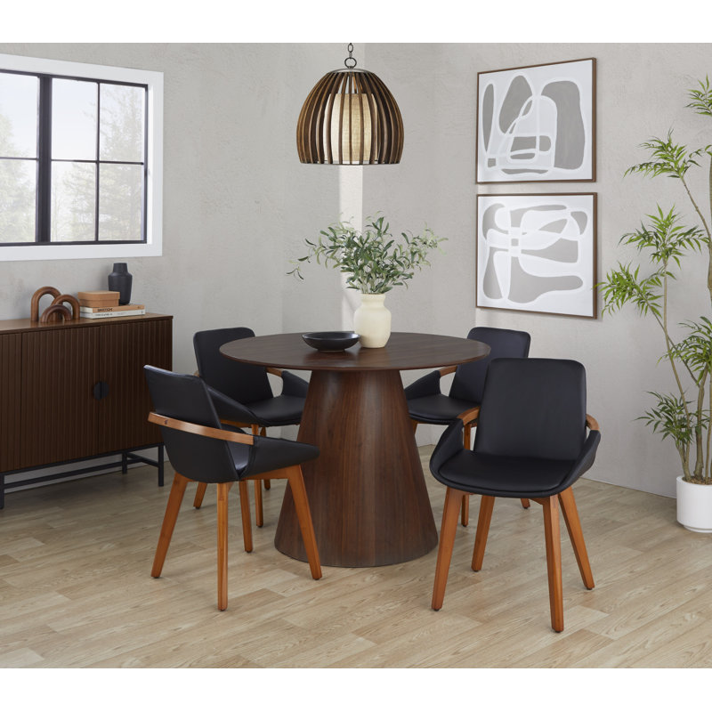 Whitacre 17'' H Faux Leather Upholstered Armchair, Black, Walnut