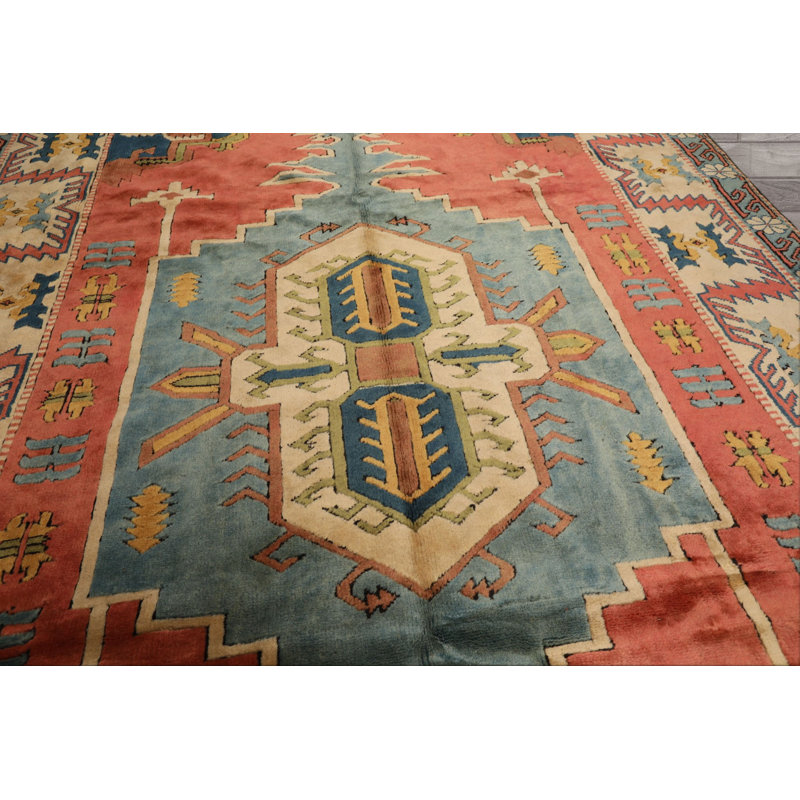 Tapis en laine noué à la main, style Sultanhan, rose turquoise, 216 cm x 290 cm (7 pi 1 po x 9 pi 6 po)