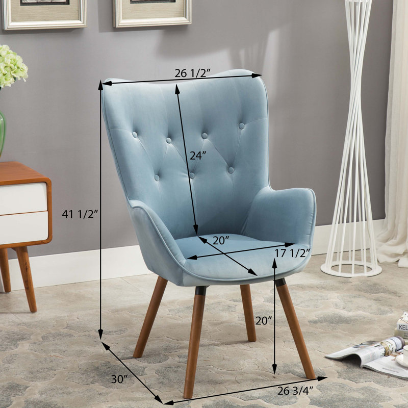 Elegant Oak-Finished Brown Velvet Wingback Office Chair