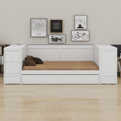 Daybed With Storage Arms, Trundle And Charging Station