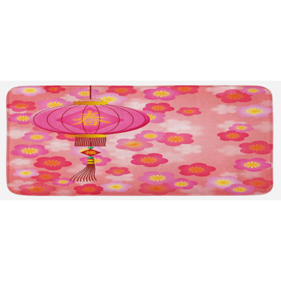 Tapis de cuisine jaune rose pâle "new year new year" cerise auspicious