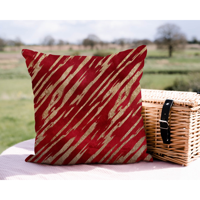 Coussin décoratif intérieur / extérieur Sana, L 17 po x H 17 po, Rouge / or