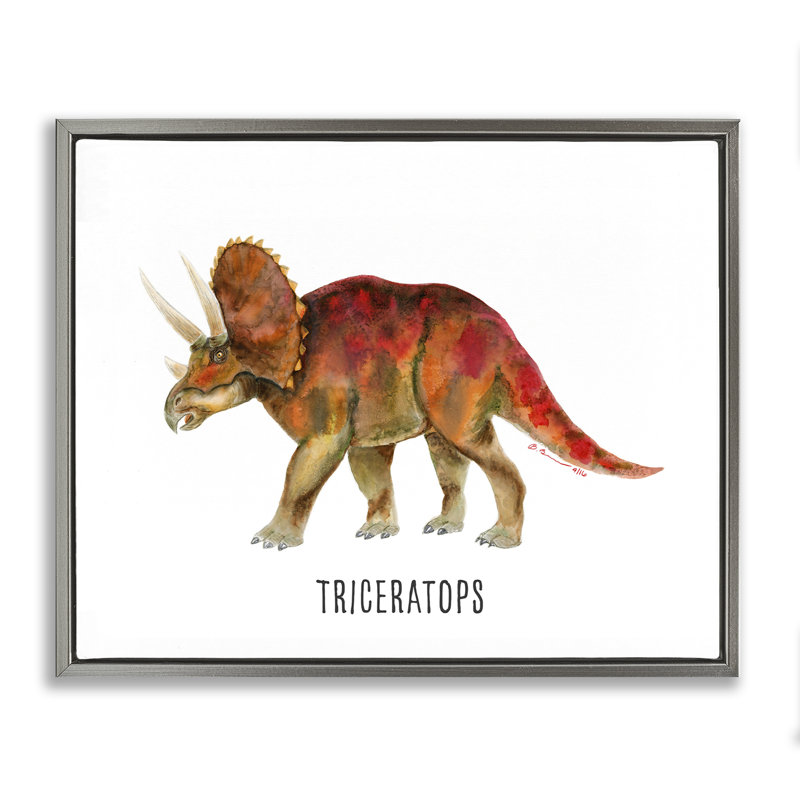 «Triceratops Dinosaur Apprendre» par Brett Blumenthal, Cadre flottant gris lustré, H 25 po x l 31 po