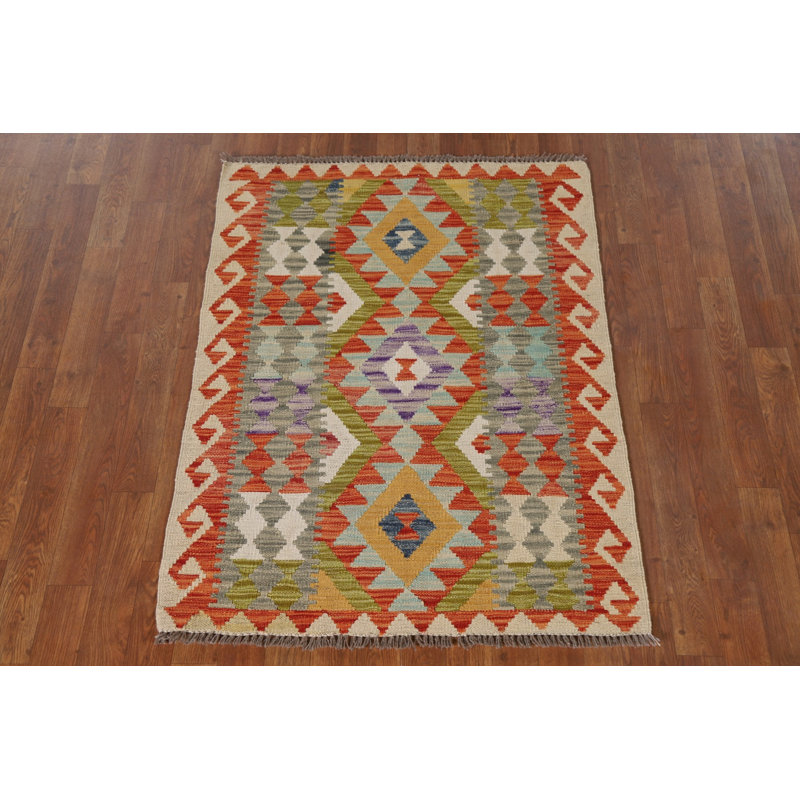 Geometric Kilim Oriental Wool Rug 3x4