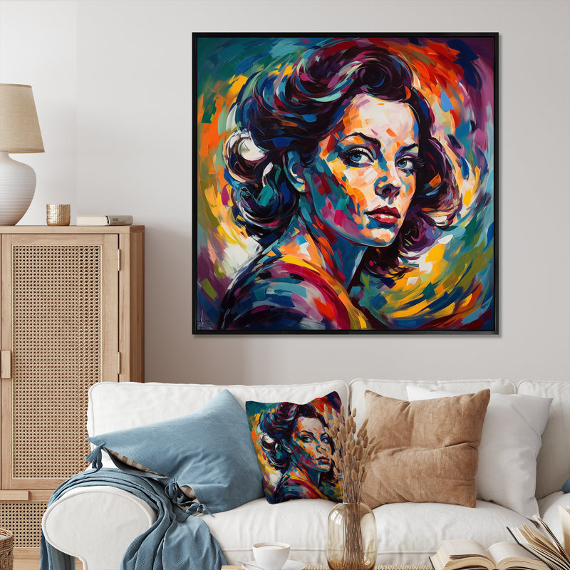 Portrait de femme pop art II, H 24 po x l 24 po x P 1 po, Cadre flottant noir