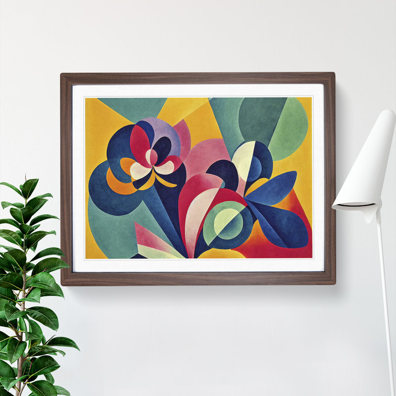 Fabulous Abstract Flowers - Single Picture Frame Painting, 25cm H x 34cm W x 2cm D, Walnut
