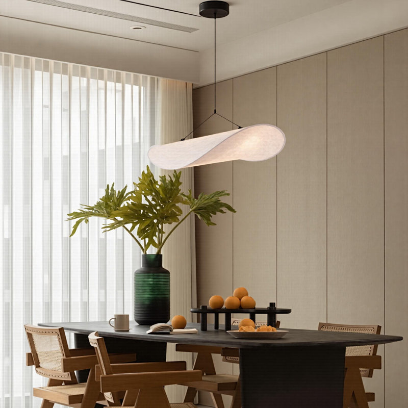Luminaire suspendu en tissu blanc, H 5,9 po x l 15,74 po x P 15,74 po