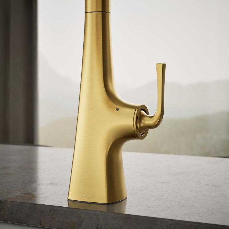 Graze Touchless Pull-Down Kitchen Sink Faucet With Three-Function Sprayhead, Vibrant Brushed Moderne Brass