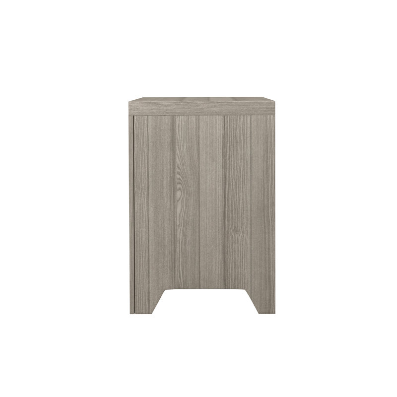 Table de chevet grise 2 avec structure en bois massif et placages de frêne 2 tiroirs