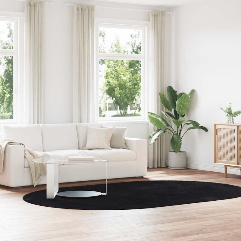 Shaggy Rug High Pile NAVARRA Black Polyester, Oval 200 x 300cm