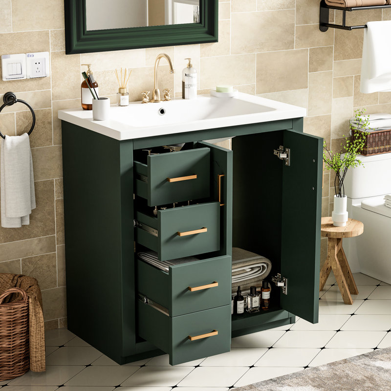 Meuble-lavabo de salle de bain avec lavabo en céramique de 30 po Conception moderne de l'espace de rangement abondant et de la structure de l'armoire d'évier à surface lisse - Finition résistante