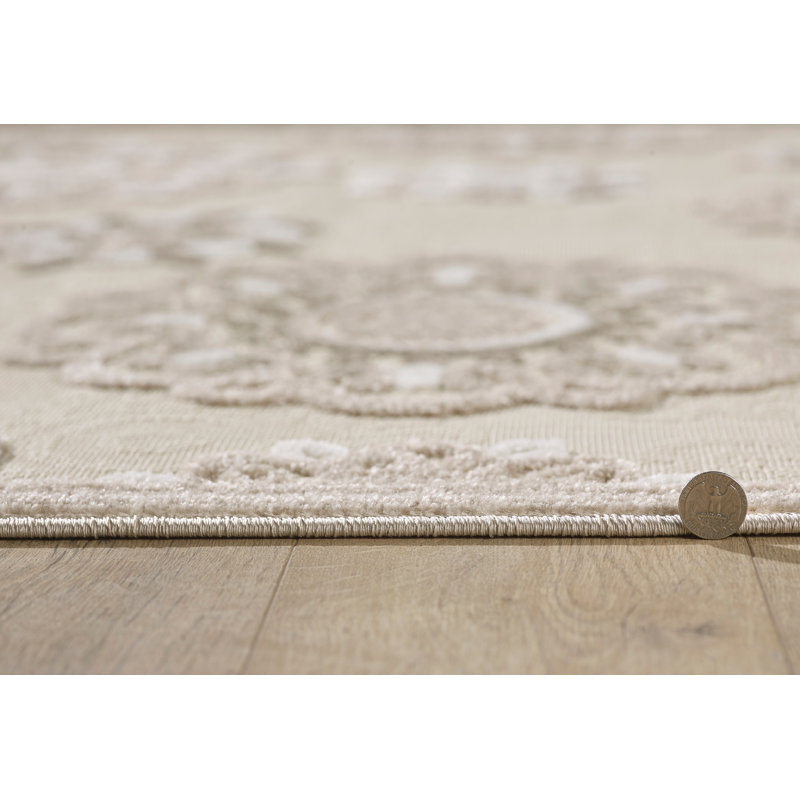 Floral Machine Woven Indoor / Outdoor Area Rug, Rectangle 7'10" x 9'10", Taupe