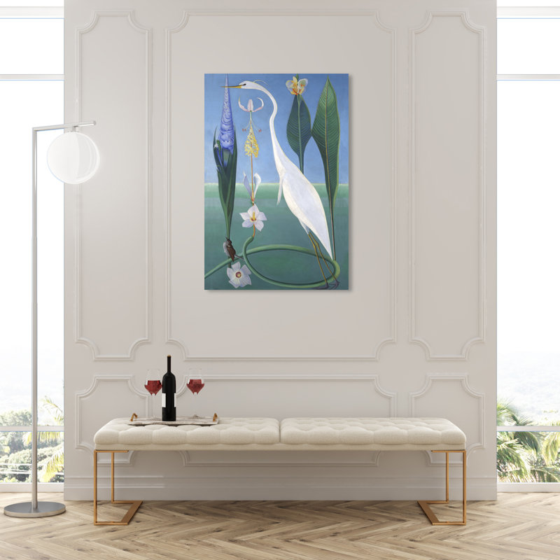 Oiseau dans un jardin - Peinture, Toile tendue, H 45 po x l 30 po