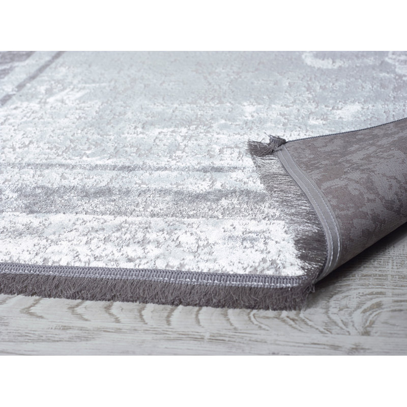 Tapis rectangulaire tissé à la machine Keefe en polyester anthracite / gris, Rectangle 3 pi 11 po x 5 pi 11 po