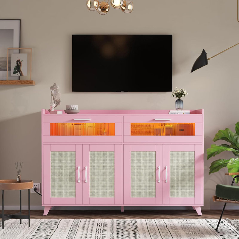 Buffet avec prise de courant, lumière DEL, armoire à café, Rose