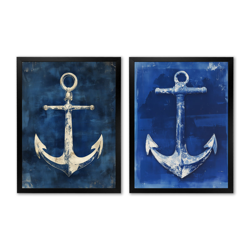 Ancre dans les profondeurs indigo I - Créatures marines - Grand tableau mural en 2 parties, 32" H x 48" W