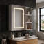 60.2cmW Bathroom Mirror Cabinet with Open Side Shelves & LED Lights, Wall Mounted Illuminated Medicine Cabinet with Demister Pad, White, 60.2x15.2x60.2cm