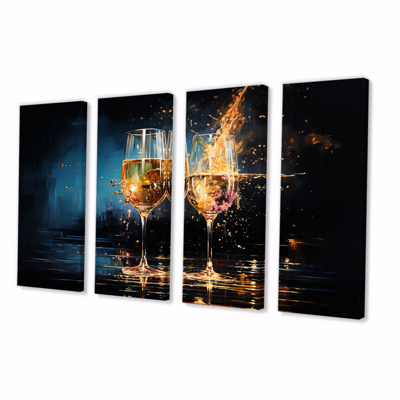 «Wine Claret Brillance Cheers - Wine», art mural 4 pièces, H 28 po x l 48 po