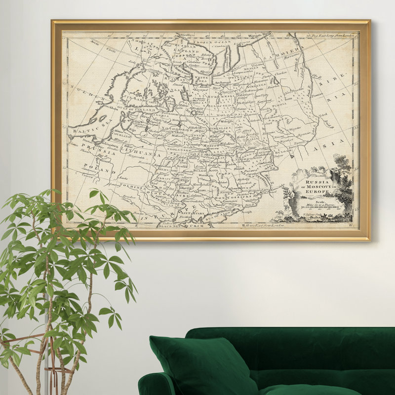 " Map Of Russia ", 30.5" H x 42.5" W x 1" D, Gold Framed