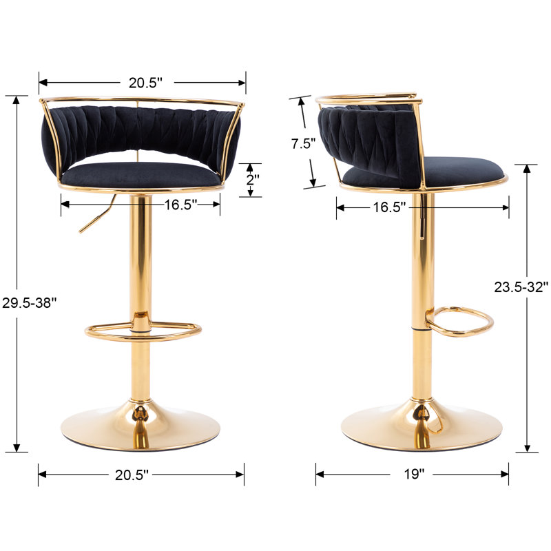 Cvetil Swivel Upholstered Adjustable Height Counter Stool with Metal Frame, Black, 1