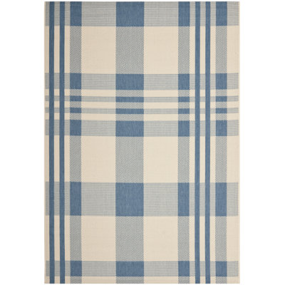 Innen/Außen-Teppich Andish in Blau/Cremefarben
