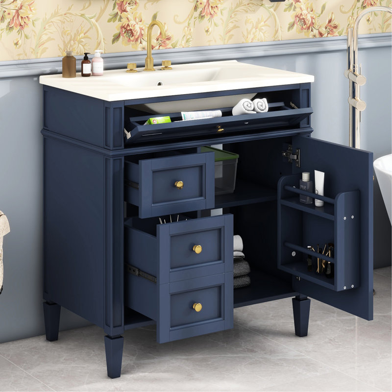 Meuble-lavabo moderne bleu avec lavabo 30 po et 2 tiroirs pour lavabo de rangement avantageux, roman, Bleu
