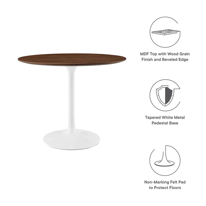 Mid-Century Modern Round Walnut and White Dining Table