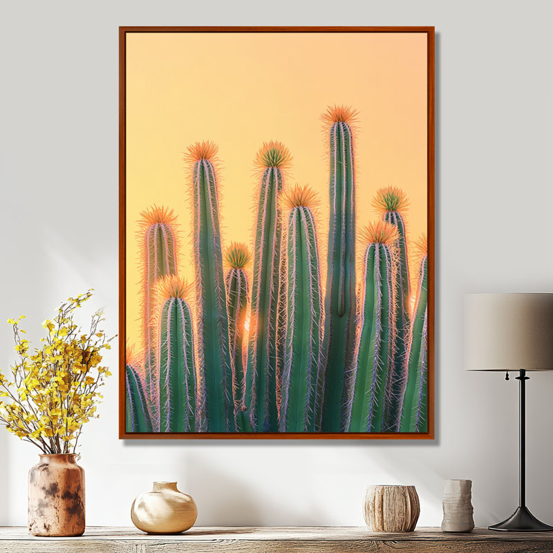 Markeitha pastel cactus au lever du soleil I - décoration murale cactus, H 40 po x l 30 po, Reproduction avec cadre flottant