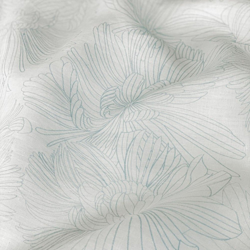 100% French Linen Sheet Set, Twin XL Sheet Set with 1 Pillowcase, Cream/Wave Floral