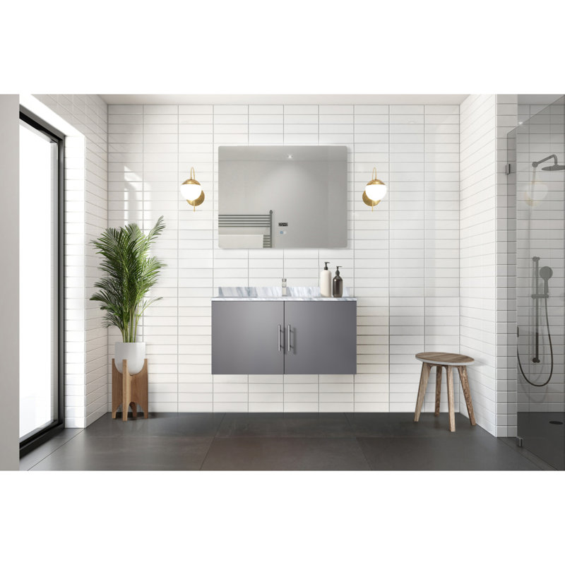 Meuble-lavabo gris foncé l 36 po x P 22 po et miroir DEL 36 po