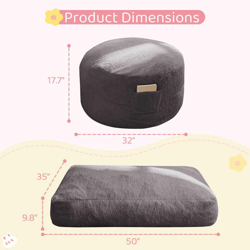 Fauteuil à billes convertible pour enfants, Fausse fourrure grise foncée