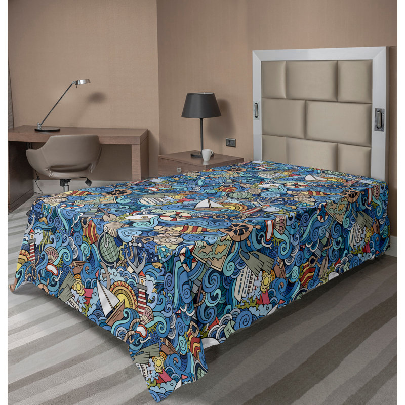 Ambesonne Nature Top Flat Sheet Glisten Fish Sunlight King Blue Purple White, Drap plat pour lit simple