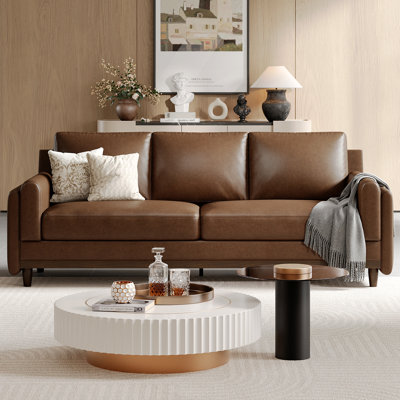 87" Luxury Upholstered Faux Leather Sofa, 3-Seater Couch With Soild Wood Legs For Living Room, Office 