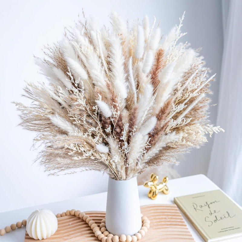 96pcs Natural Dried Pampas Grass, Phragmites Dried Flowers Boho For Wedding Floral Arrangements Living Room Decorations (96pcs)