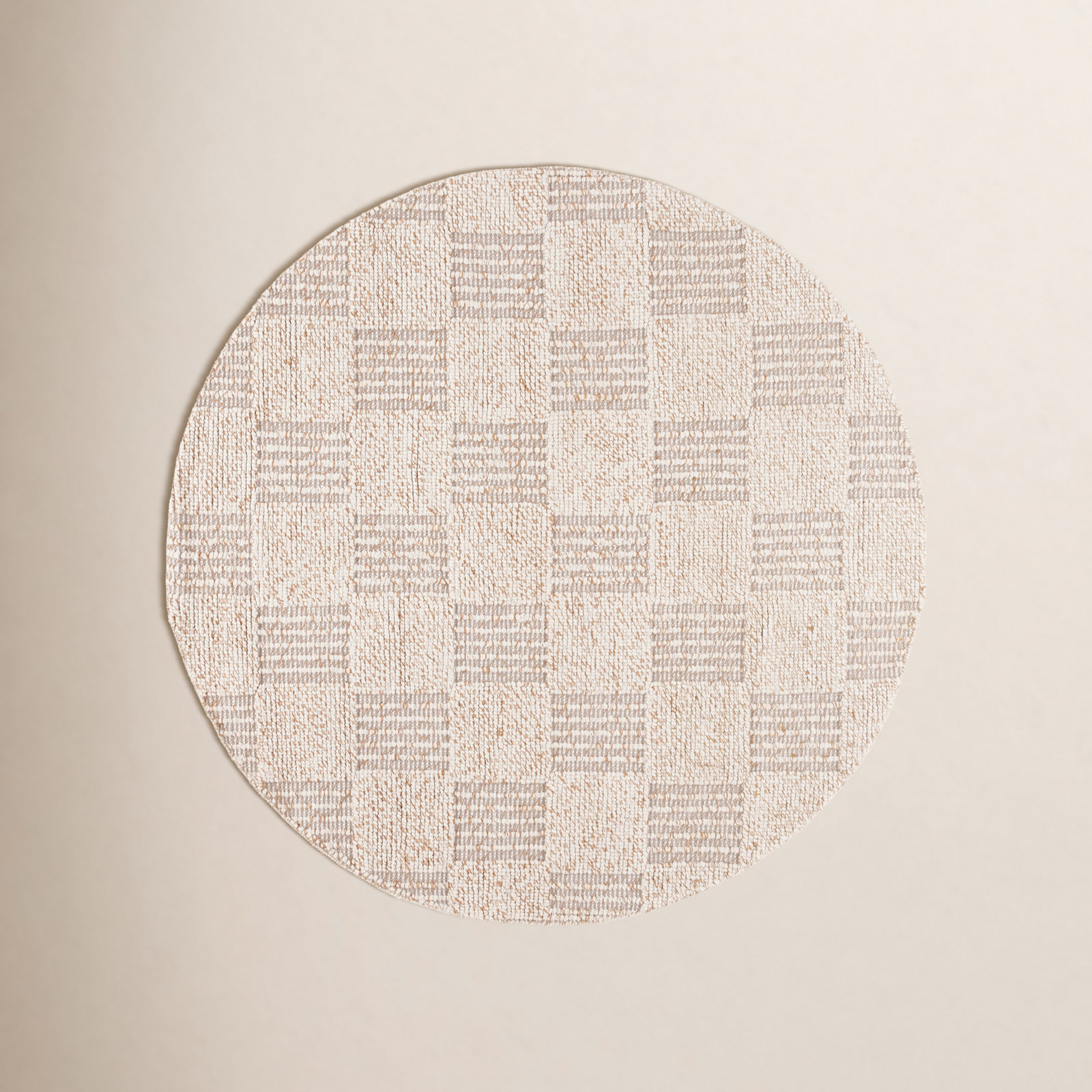 Abbi Brown Ivory Hand-Woven Checkered Rug, Round 6'