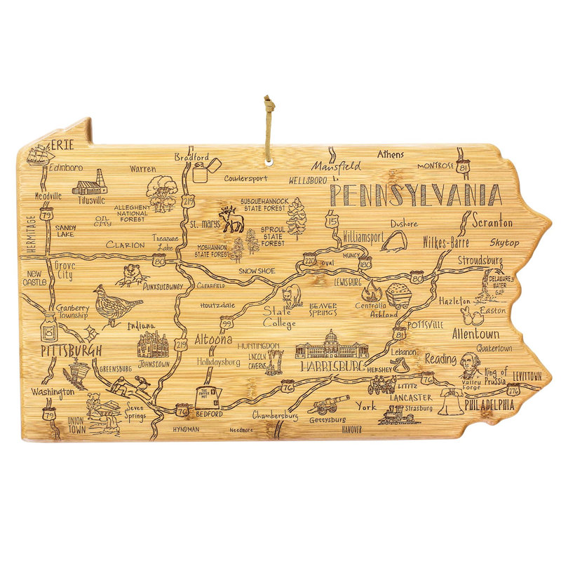 Planche à découper en bambou de Pennsylvanie, série Destination État Complètement en bambou