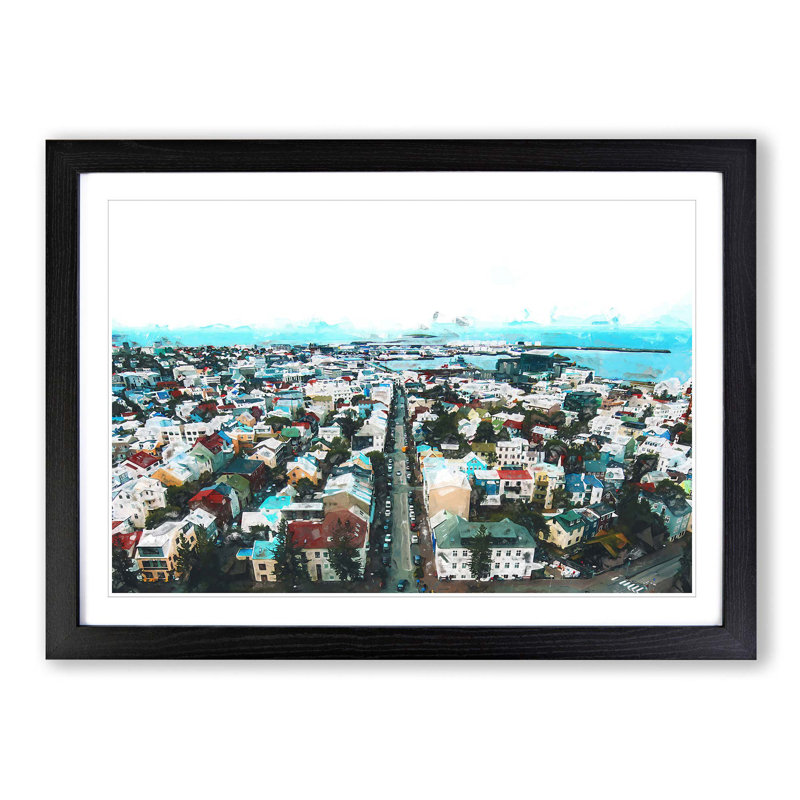 View of Reykjavik in Iceland in Abstract - Picture Frame Graphic Art Print, 50cm H x 76cm W x 2cm D, Black