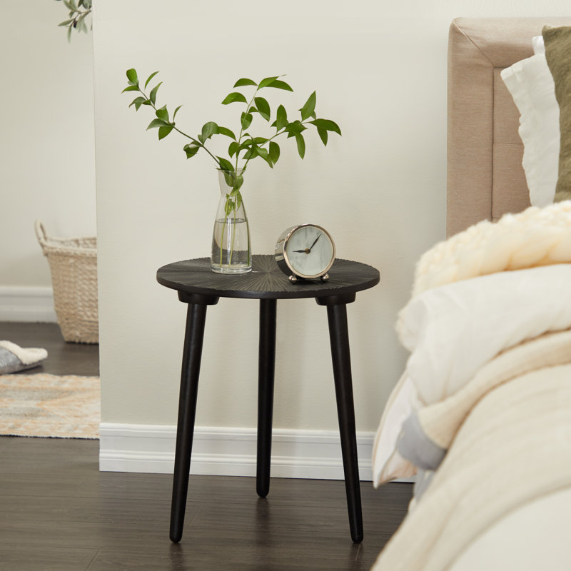 Solid Wood 3 Legs End Table, Black